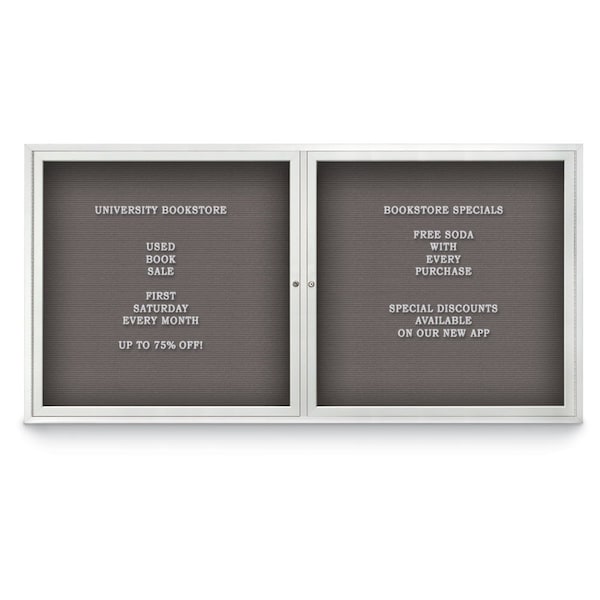 United Visual Products 72"x48" 3-Door Enclosed Outdoor Letterboard, Grey Felt/Satin UV1164D-SATIN-GREY - main